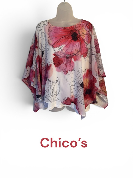 Chico's Tops - CHICO'S  Floral Sheer Flutter Top attached Solid White Tank